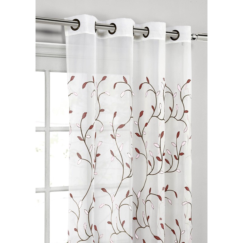 Window Elements Wavy Leaves Embroidered Sheer Grommet Curtain Panel, Rust