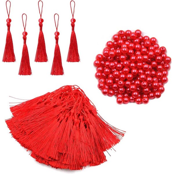 100pcs Tassels Bookmarks with 100pcs Beads, 13cm Tassel Decoration, Soft