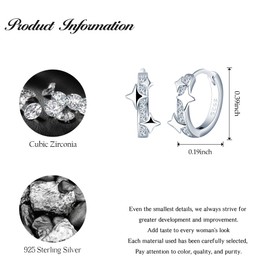 CONILOK Star Zircon Earrings Silver 925 Hoop Earrings Silver Women's Jewellery Earring Small Gifts for Women Girls Best Friend Mother Mum Birthday Wedding Christmas Day Valentine's Day, Silver, Cubic