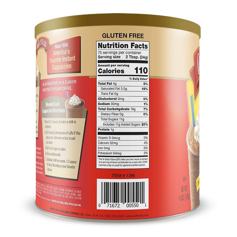 Caffe D'Vita Mocha Cappuccino Mix - Instant Cappuccino Mix, Gluten