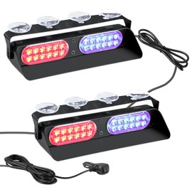 AT-HAIHAN 2 in 1 48-LED Red Blue Emergency Dash Strobe Lights with Suction Cup Brackets for Police Cars Law Enforcement Vehicles POV