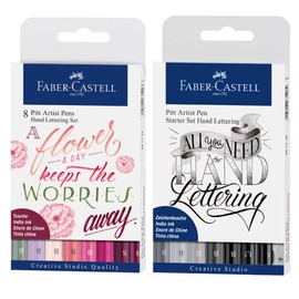 Faber-Castell Pitt Artist 267124 Ink Pens, Lettering Set, Pack of 8, Shades of Pink, Pink tones + starter set