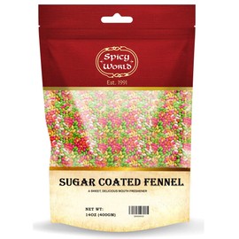 Spicy World Sugar Coated Fennel Seeds | Sweet Saunf Candy for Mouth Freshening - 14 Oz (400g) Pack | Premium Quality Fennel Mouth Freshener | Indian After Meal Digestive Treat
