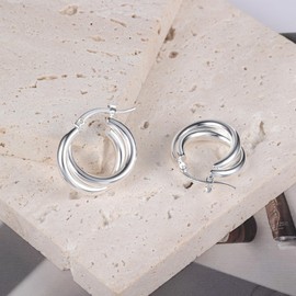 ALEXCRAFT Sterling Silver 925 Earrings Double Hoop Earrings Small Women Hypoallergenic 14k Real Gold-Plated Cartilage Piercing Earrings Sleeping Hoop Earrings Small Huggie Hoop Earrings Fashion Double