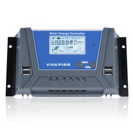VIXKPIRR 30A Solar Charge Controller 12V 24V 36V 48V Solar Controller, PWM 30A Solar Charge Controller with Temperature Sensor LCD Display and 4 USB Ports, Suitable Multi 12 V 24 V 36 V 48 V Lead