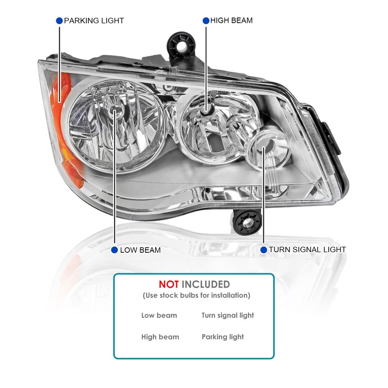SPEC-D TUNING Chrome Headlights Compatible with 2011-2018 Dodge Grand Caravan,