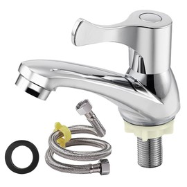 HIULLEN Small Tap Cold Water, Cold Water Tap Guest Toilet, Single Lever Tap Bathroom, Guest Toilet Tap with 60 cm Connection Hose, Sink Tap for Kitchen, Bar, Bathroom Guest Toilet