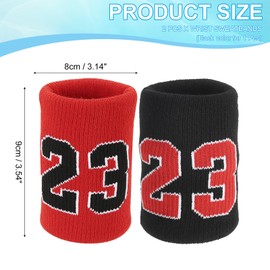 PATIKIL Sports Wristband Sweatbands for Men and Women, 2 Pcs Breathable Tennis Wrist Bands Absorbent Sweat Band Number 23 for Basketball Football Baseball Running Gym, Red/Black