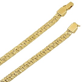 The Bling Factory 5.7mm 14k Yellow Gold Plated Flat Nugget Choker Chain Necklace, 16 inches
