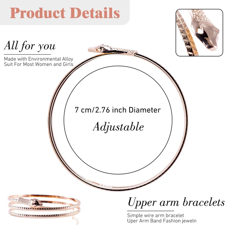 PQJSJDR 2 Pack Gold Snake Arm Cuff,Snake Armband Swirl Snake
