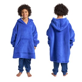 OHS Hoodie Blanket Boys Teenagers Kids Hooded Blanket Super Soft Warm Sherpa Fleece Throw Wearable Blankets Oversized Hoodie Big Jumper Gifts for Kids Girls Boys, Blue - One Size