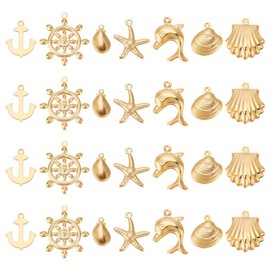 UNICRAFTALE Nautical Pendants: Anchor, Starfish, Dolphin, Helmet, Shell, DIY Stainless Steel Pendant in Gold for Necklaces, Bracelets, Earrings & More Pack of 28
