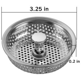 Kitchen Sink Stainless Steel Basket Strainer Replacement with Flat Bottom Rubber Stopper, 3.25 Inch, Indoor and Outdoor Kitchen Sink Strainer