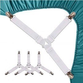 Kettion 4 Piezas Sujetadores de Sábana de Cama, Tirantes para Sábanas Correas de Soporte para Sábanas Triángulo Ajustable Tirantes elásticos Sujetador Portaherramientas Correas Clip para sábanas,