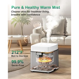 Mifasol Stainless Steel Humidifier, 3.3L Warm Mist Humidifiers for Bedroom, Easy Clean Steam Humidifiers for Home, Dishwasher Safe Humidifier Large Room, White