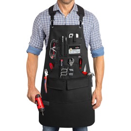 NoCry Woodworking Apron for Men — Reinforced Pockets with Metal Rivets, Magnetic Holder & Leather Tool Loops — Shop Aprons for Men with Cross-Back Straps, Non-Slip Shoulder Pads & Quick-Release Buckle
