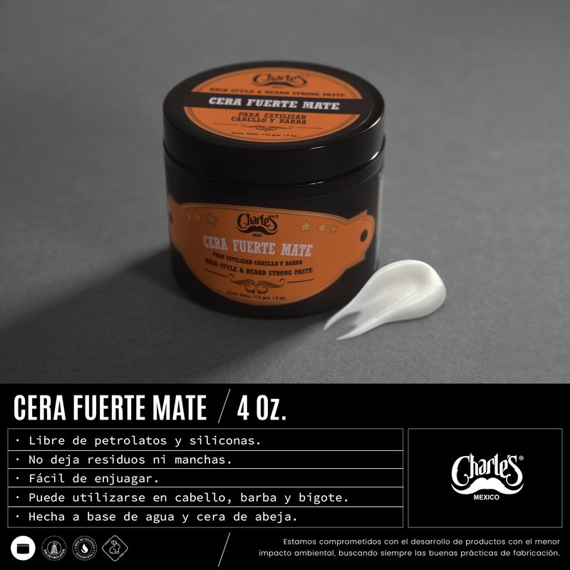 Charle's Cera Fijación Fuerte Mate 113g - Pomada Premium Para