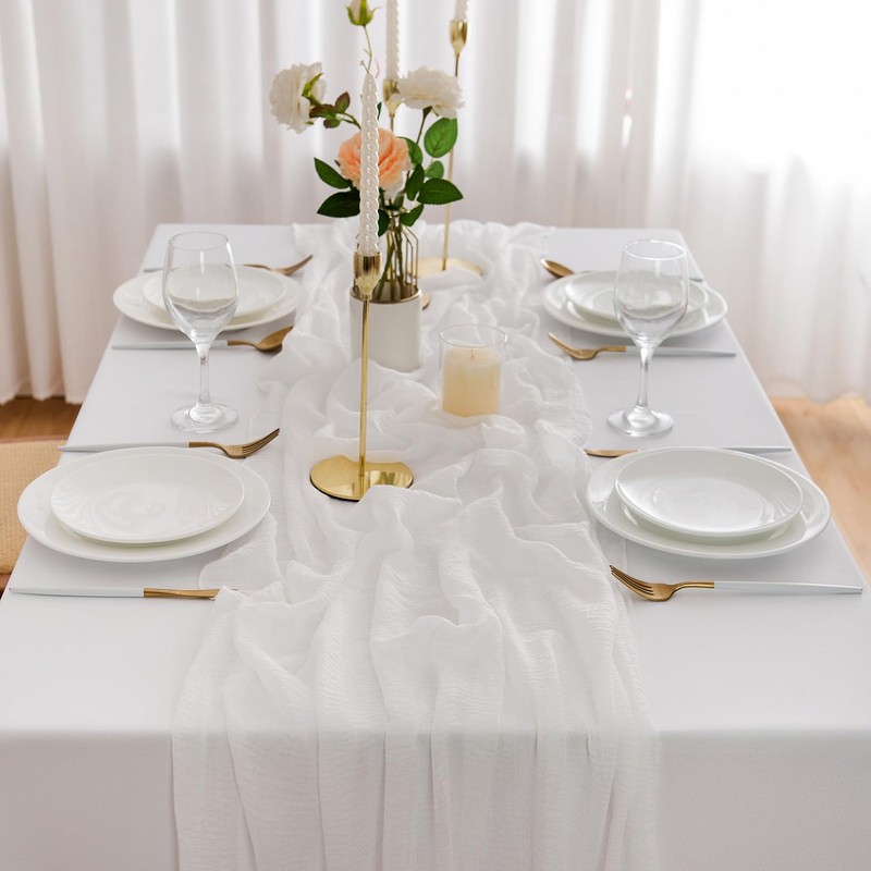AOKSUNOVA Cheesecloth Table Runner White 80 x 300cm Boho Gauze