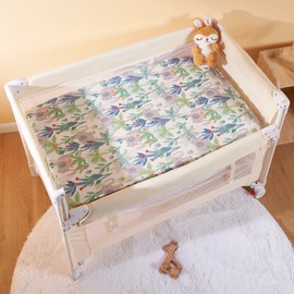 TILLYOU Mini Crib Sheets Fitted 2 Pack, Pack and Play Sheets for Toddler Mattress, Soft and Breathable 38”x 24” Pack n Play Mattresses Cover, Rainforest Elephant & Grey