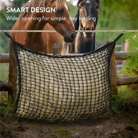 Navaris Hay Nets for Horses Pack of 2 - Net Small to Medium Holes for Hay - Haynet to Slow Horse Eating - 80x 90cm (31-1/2 x 35-3/8") 10kg (22lbs) Capacity Black Haynets