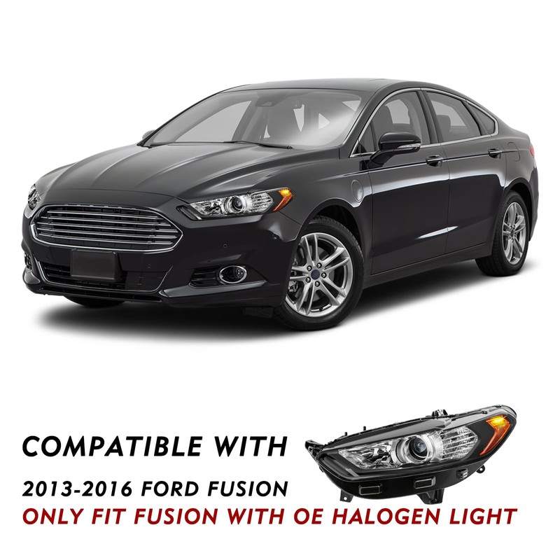 TUSDAR Headlight Assembly Set Compatible with 2013-2016 Ford Fusion Driver