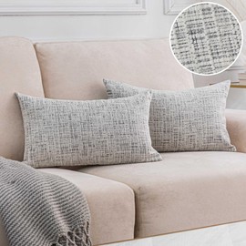 Home Brilliant White Mix Black Rectangle Cushion Covers 30x50 Set of 2, Chenille Plush Velvet Oblong Decorative Pillowcases for Couch Sofa, 12x20 inches, Cream Mix Black