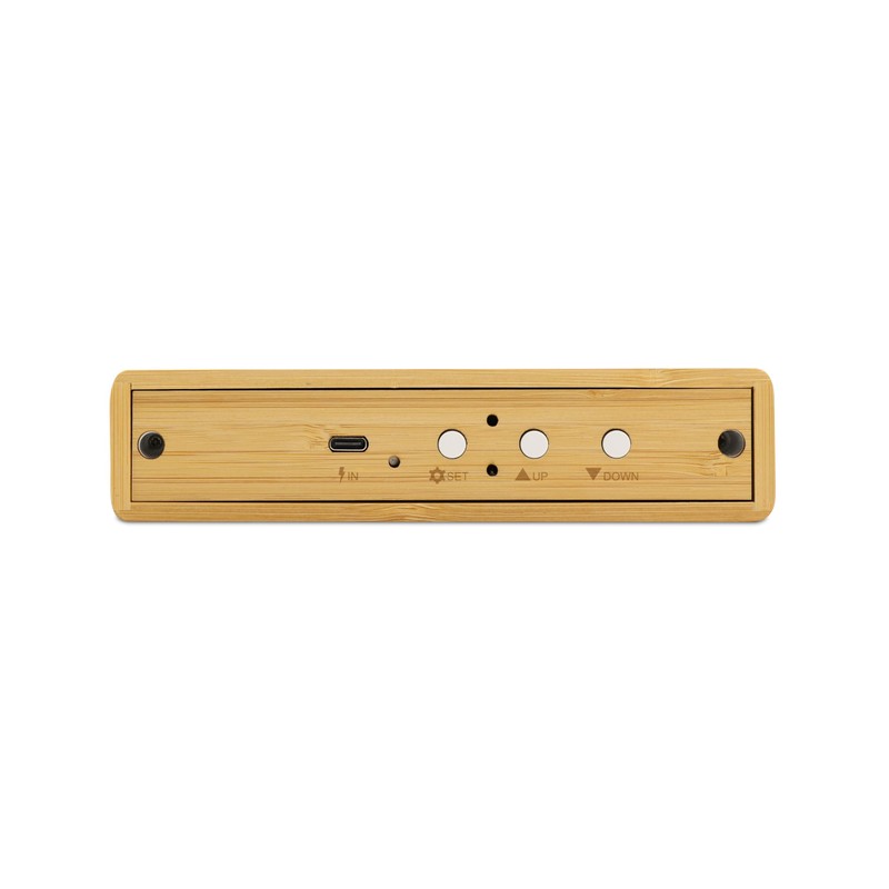 Mooov Bamboo Alarm Clock with LED Display, Black, Indoor Temperature,