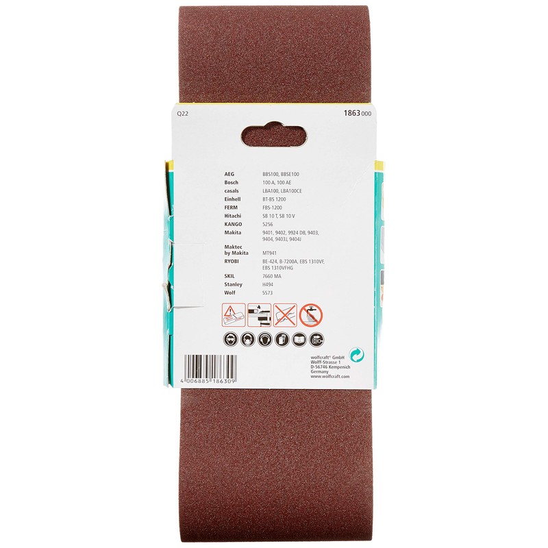 Wolfcraft 1863000 100 x 610mm Sanding Belts with 120-Grit