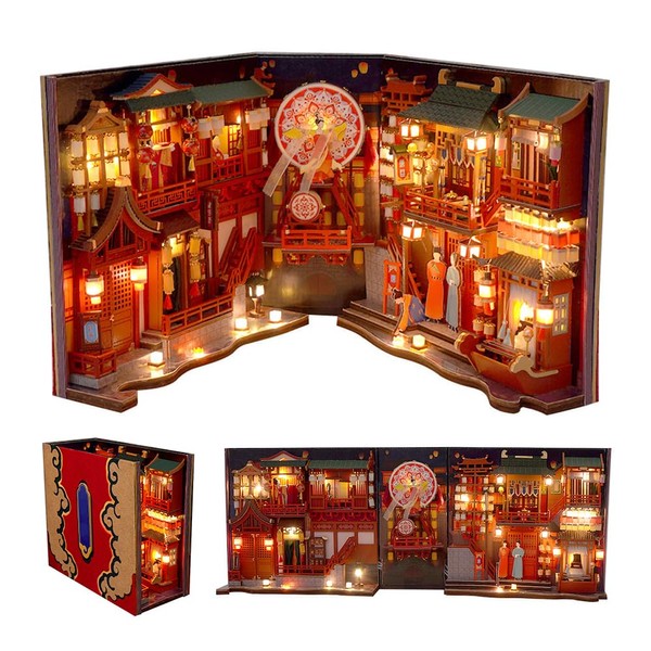 YANGUN DIY Book Nook Kit, 3D Puzzle Wooden Bookend, DIY