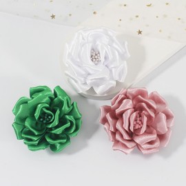Mecool 3.15" 3 Pcs Rose Hair Clip for Weddings Brooch Corsage Hair Head Clip on Flowers for Hair Jewellery Barrette Hair Decorations for Women Accessories | Hair Clips Girls Set-White/Green/Pink