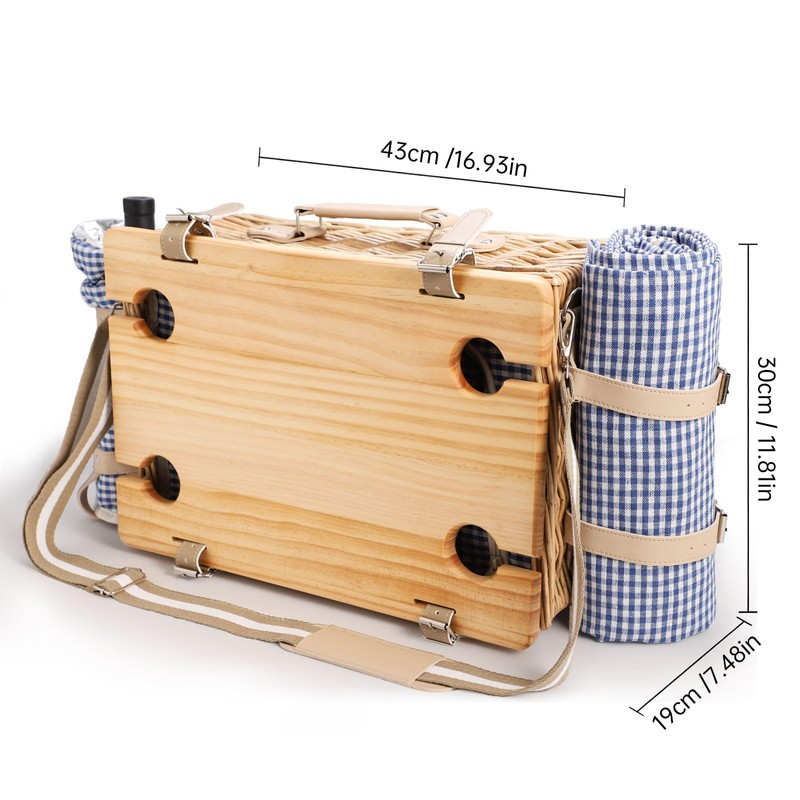 Wicker Picnic Basket Set for 4 with Detachable Table, Portable