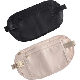 Pack of 2 Money Belt Bag for Travel Hidden Anti-Theft Waterproof Bag - Safe, Comfortable, Adjustable Elastic Concealed Money Belt for Women Men Running Dog Walking