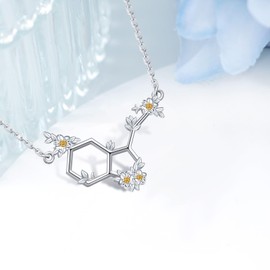 Happiness Serotonin Molecule Necklace for Women 925 Sterling Silver Flower Serotonin Pendant Necklace Molecule Necklace Science Jewelry Chemistry Gifts for Women Teacher Professor Chemistry Graduates