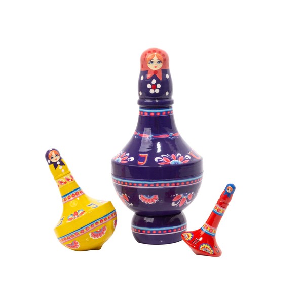 Golden Cockerel Nesting Dreidel Faith Hope Joy Matryoshka 3pc./5" Spinning