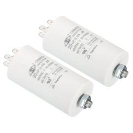 PATIKIL CBB60 20uF Running Capacitor AC 450V 4 Pins 50/60Hz Cylinder Bottom with Screw 75 x 40 mm for Air Compressor Cleaning Machine Engine Start Pack of 2