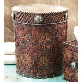 Black Forest Décor Western Tooled Leather Waste Basket