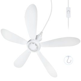 SCOOYEEES 28inch AC 110V Portable Ceiling Fan with Switch, Plug in Ceiling Fan Hanging Fan with Hook for Gazebo Camping RV Tent Home Room Outdoor Indoor