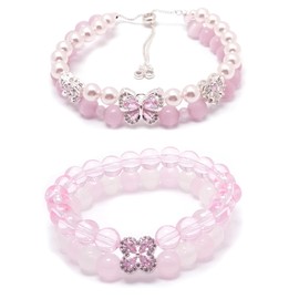 Tennis Bracelets for Women Teen, Cubic Zirconia Slider Bracelet Pearls Beads Adjustable Bracelet 2PCS Elegant Jewelry Gift at Birthday Thanksgiving Christmas