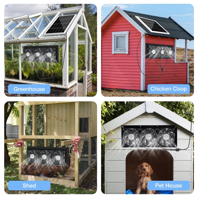 Fanspex Solar 3 Fan Kit, 25W Waterproofed Solar Powered Fans