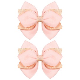 4" Glitter Korean Pink Ribbon Hair Bow Alligator Clips Bowknot Sequins Hair Barrettes Pin for Toddler Teen Girls Valentine Birthday Wedding Party Dress Decor Accessories Gift