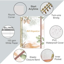 Bill Organizer - Monthly Bill Payment for Personal Budgeting Financial, Payments Checklist Organizer, 5.8" x 8.5", Rose Leaf