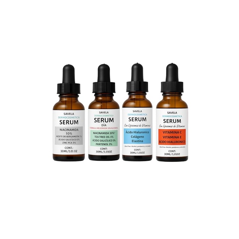Kit Rutina Facial Diaria de 4 Serums, Niacinamida, Tea tree,