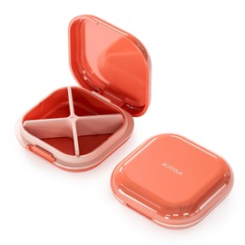 ONTERATE ONTERATE Täglicher Pillen Organizer mit 4 Fächern, Tragbares Reise Pillenetui, Mini Pillenbehälter für die Handtasche, Kompakter Reise Medizin Organizer für Vitamine, Nahrungsergänzungsmittel (Rosa)