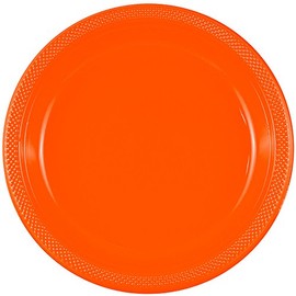 JAM PAPER Round Plastic Party Plates - Medium - 9 inch - Orange - 200/Box