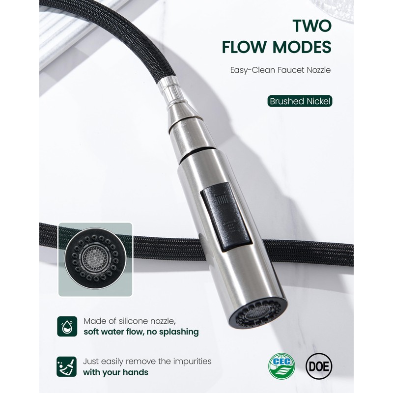 HEISOK Metal Kitchen Faucet Head Replacement, 2-Mode Pull Down Kitchen
