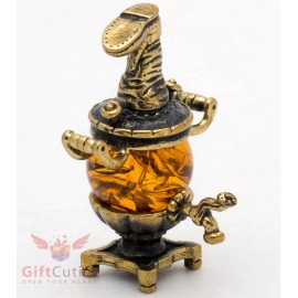 Solid Brass Amber Figurine of Russian Samovar Teapot Totem talisman IronWork