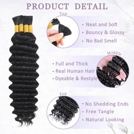 DFHIHCP Human Braiding Hair for Boho Braids 20 Inch 100g Deep Wave Bulk Bohemian Hair for Braiding Knotless 12A Curly Boho Hair Extensions 4 Bundles/Pack Wet and Wavy Natural Color