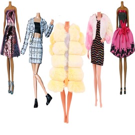 Doll Clothes, 5 Sets Fashion Outfits Autumn Dresses Spring Clothes Sweater Pants Shoes Socks Bag Skirt For 11.5 Inch Girl Dolls Accessories Baby Gift (E)