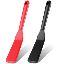 Zopeal 2 Pieces Silicone Narrow Skinny Spatula Crepe Flipper Long Spatula Heat Resistant Cooking Spatula Non Stick Pancake Spatula for Cooking Egg Burgers Pizza Pancake Steak Omelet(Red, Black)