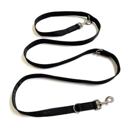25mm Police Style Dog Training Leads Obedience Control Leash Multi-Functional Double Ended In Cushioned Webbing (Black, 8ft (2.4m) Long)